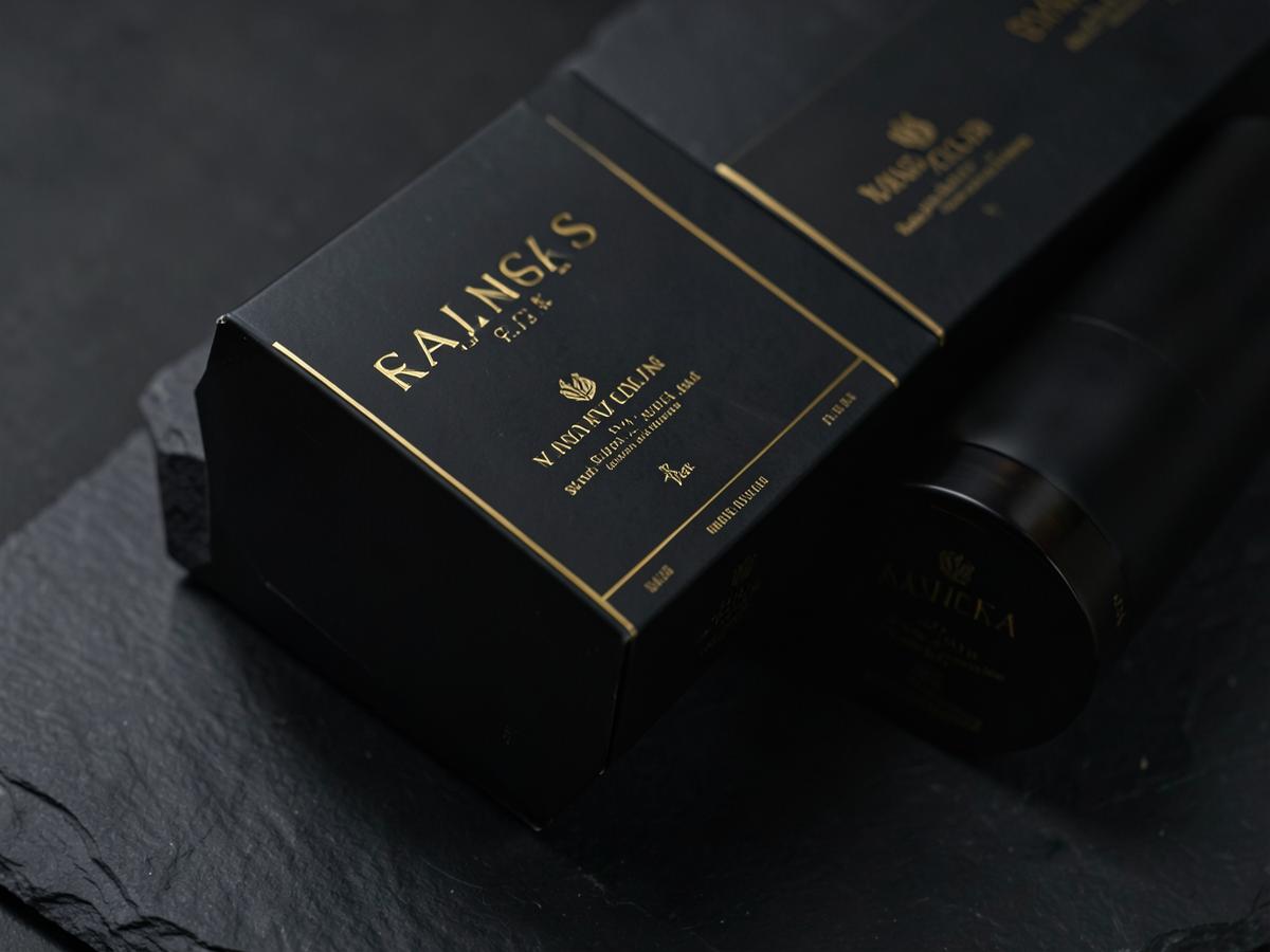 Black and gold Kingshavers packaging on slate